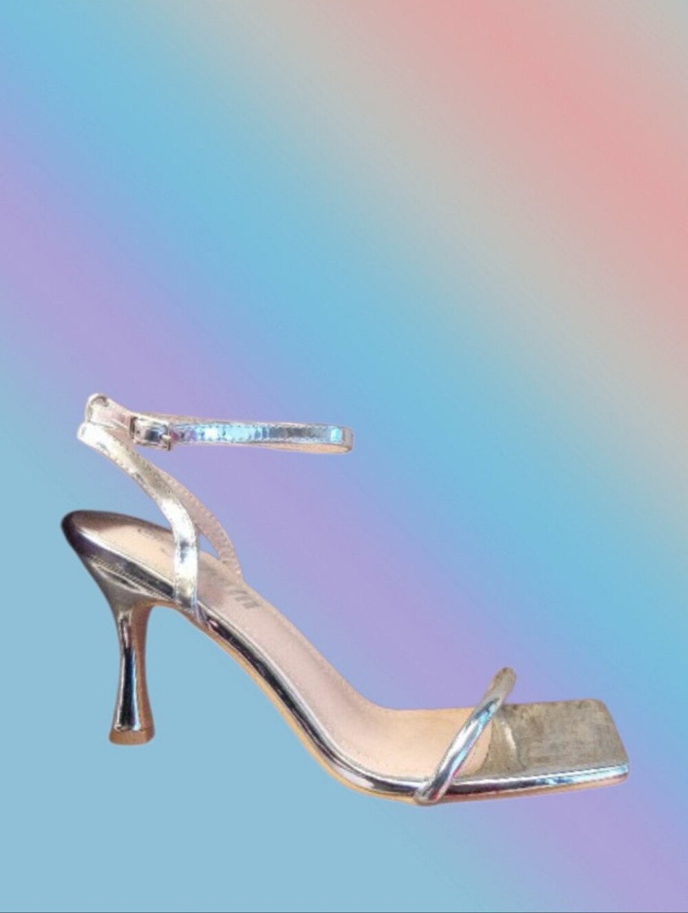 (EUC) SHEIN® Strappy Silver Square Toe High Heels - Size 8